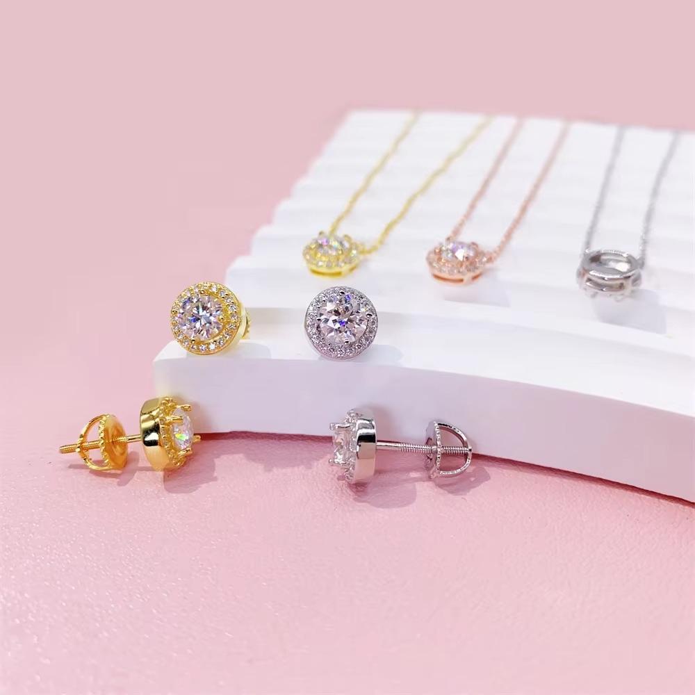 Hot Selling Fine 925 Sterling Silver Necklace Pendant Earrings Jewelry Sets Moissanite Diamond Wedding Jewelry Sets for Women