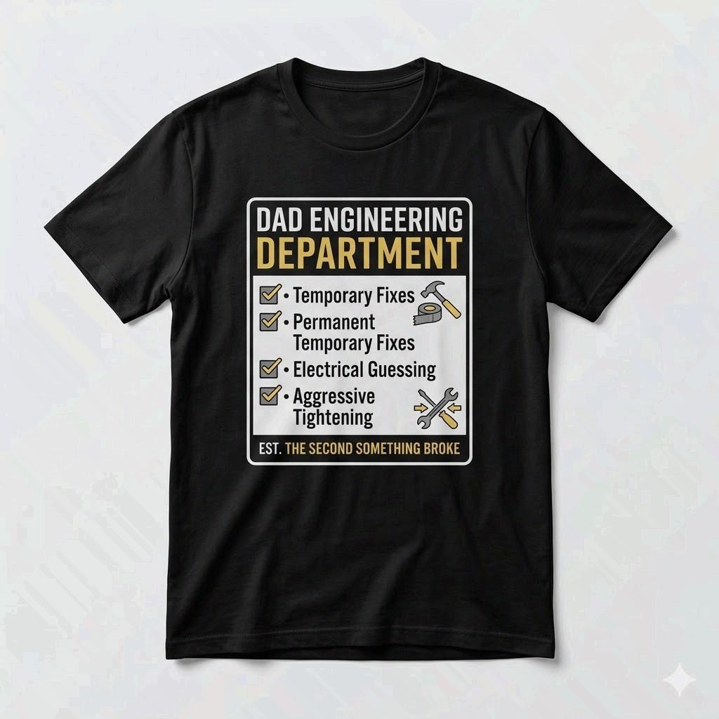 Dad Engineering Department Funny DIY Fixer Dad Black T-Shirt S