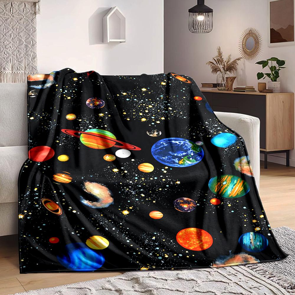 1Pc Cosmic Planetary Journey Blanket Soft And Comfortable Casual Warm Camping Travel Christmas Halloween Xmas Gift M92434