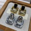 French Retro Light Luxury Premium Mirror Metal Geometric Square Gemstone Earrings Fashionable Temperament Celebrity Style Earrings