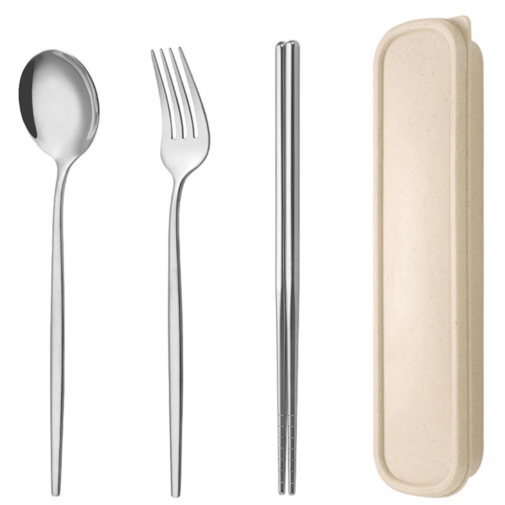 Cutlery set 3-piece stainless steel chopsticks fork spoon dishware storage box portable