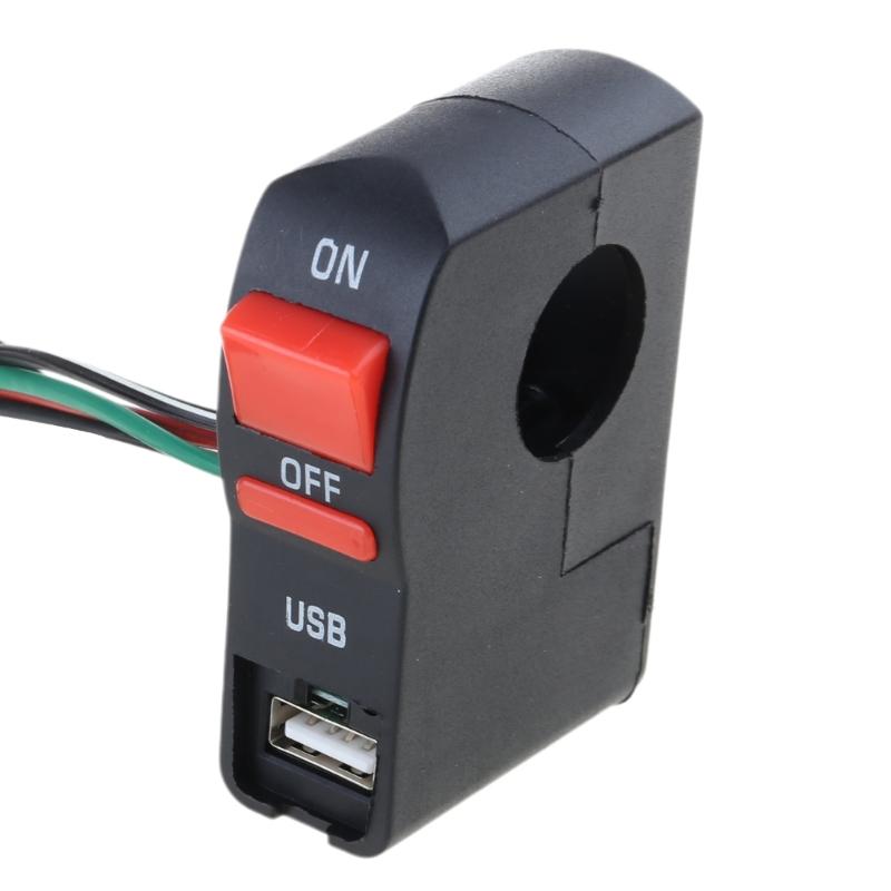 Interruptor de Farol Universal para Scooter Botão Liga/Desliga no Guidão com Carregador USB para Carro