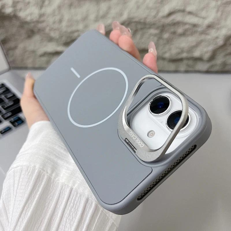 Trendy Silicone Magnetic Lens Stand Case for iPhone 16 15 14 11 12 13 Pro Max Plus MagSafe Compatible Shockproof Protective Case