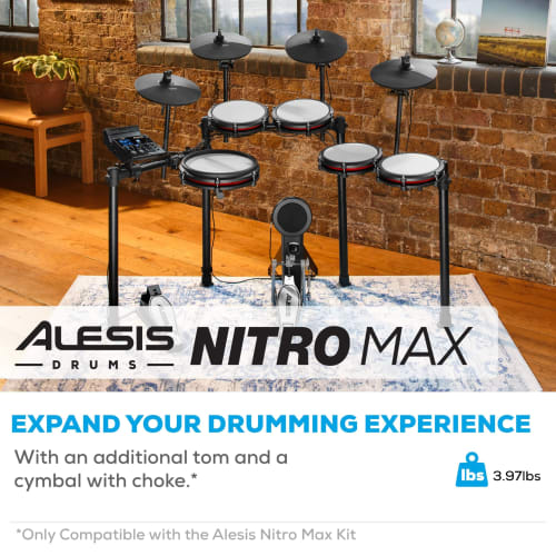 Alesis Nitro Max Kit Electronic Drum Set Expansion Pack: Mesh Tom Pads, 10-inch Cymbals with Choke Function, and Connection Cables
