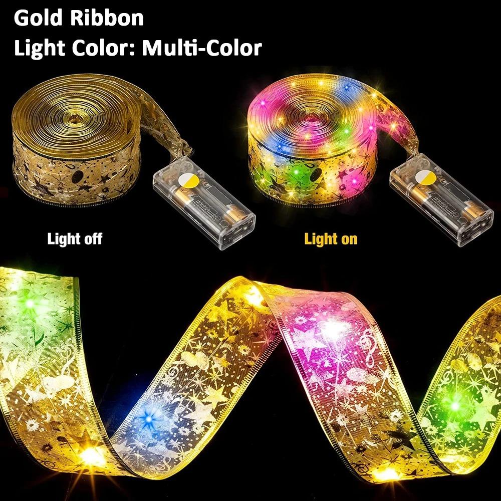 Christmas Tree Ribbon Fairy Lights, Indoor DIY Lace Bows String Light Battery Powered Twinkle for Christmas Tree New Year Decor