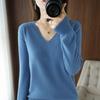 Women Knitting Tops Sexy V-Neck Long Sleeve Loose Fit Pullover Tops Solid Color Ribbed Trim Thin