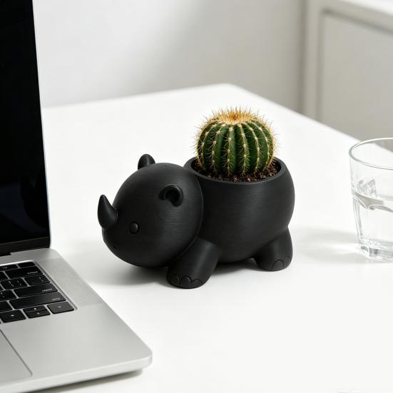 Decorative Animal Shape Planter Cute Rhinoceros Planter, 3D Printed Rhino Flower Pot, Indoor Micro Landscape Pot Plant for Succulents Cactus