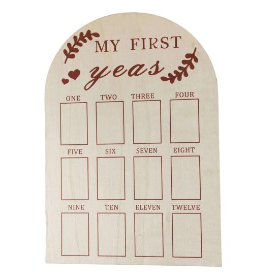 12 Months Baby Wood Monthly Board Newborn Picture Frame Carved Photo Display Keepsake E