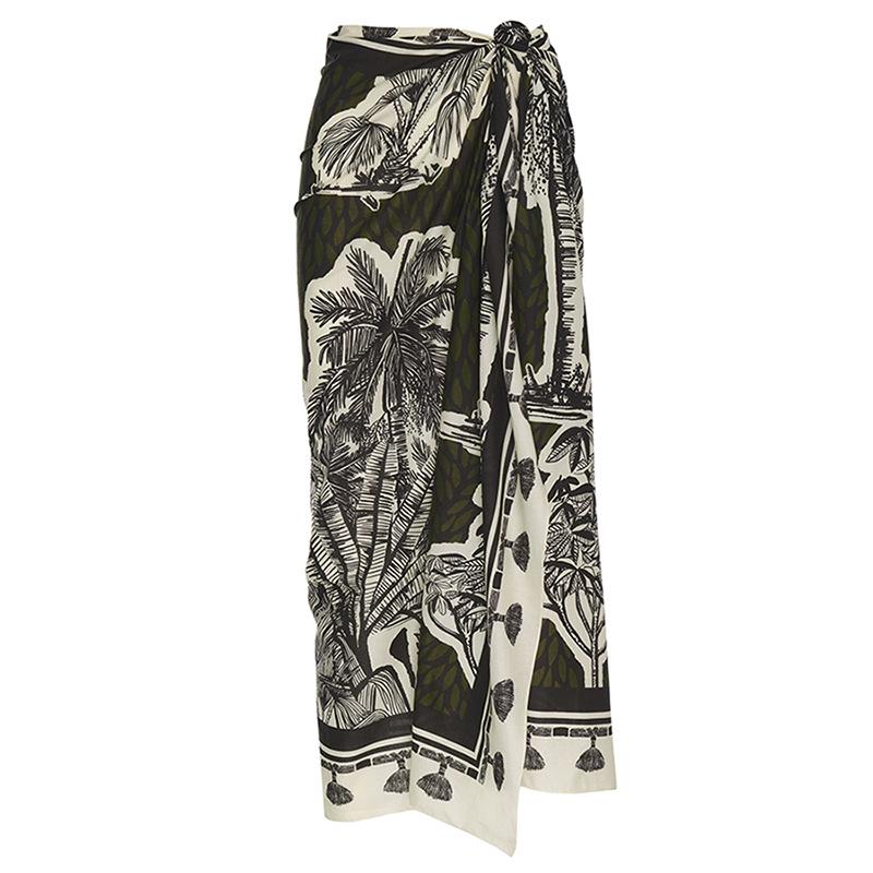 

Европейская и американская юбка миди с принтом в отпускном стиле и завязками One Size чёрный