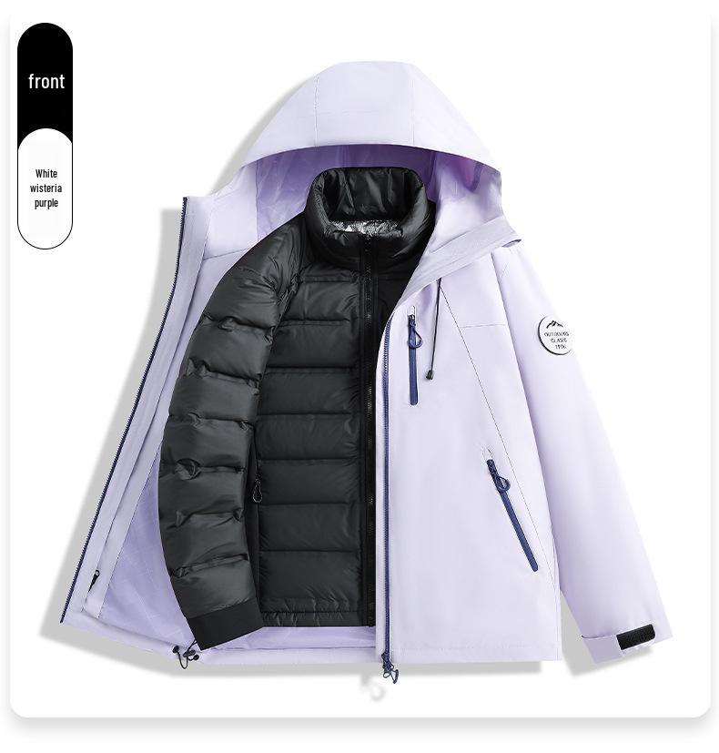 Men's and Women's Custom Outdoor Two-Piece Jacket Set: Three-in-One Shell with 90% Duck Down Lining and Print Logo.