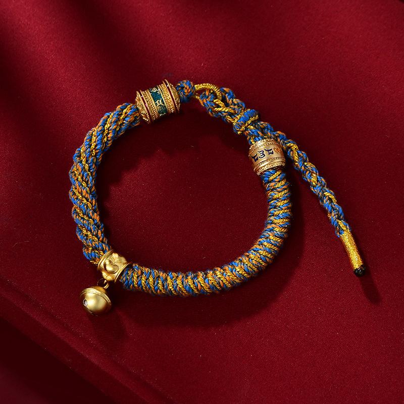 

Ручной плетеный тибетский браслет из разноцветных ниток, талисман на удачу, веревочный браслет с колокольчиком, женские браслеты
