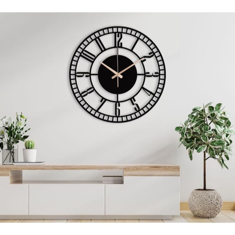 Metal Wall Clock for Living Room, Bedroom, Office, Hall | Antique Fancy Big Size Modern Wall Watch for Home Décor | Battery Operated Clock