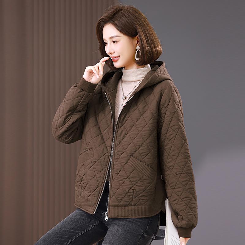 

Женская зимняя повседневная стеганая хлопковая куртка с капюшоном, свободного кроя, больших размеров, однотонная, толстая и теплая. XXL: 135-150 Jin кофейный