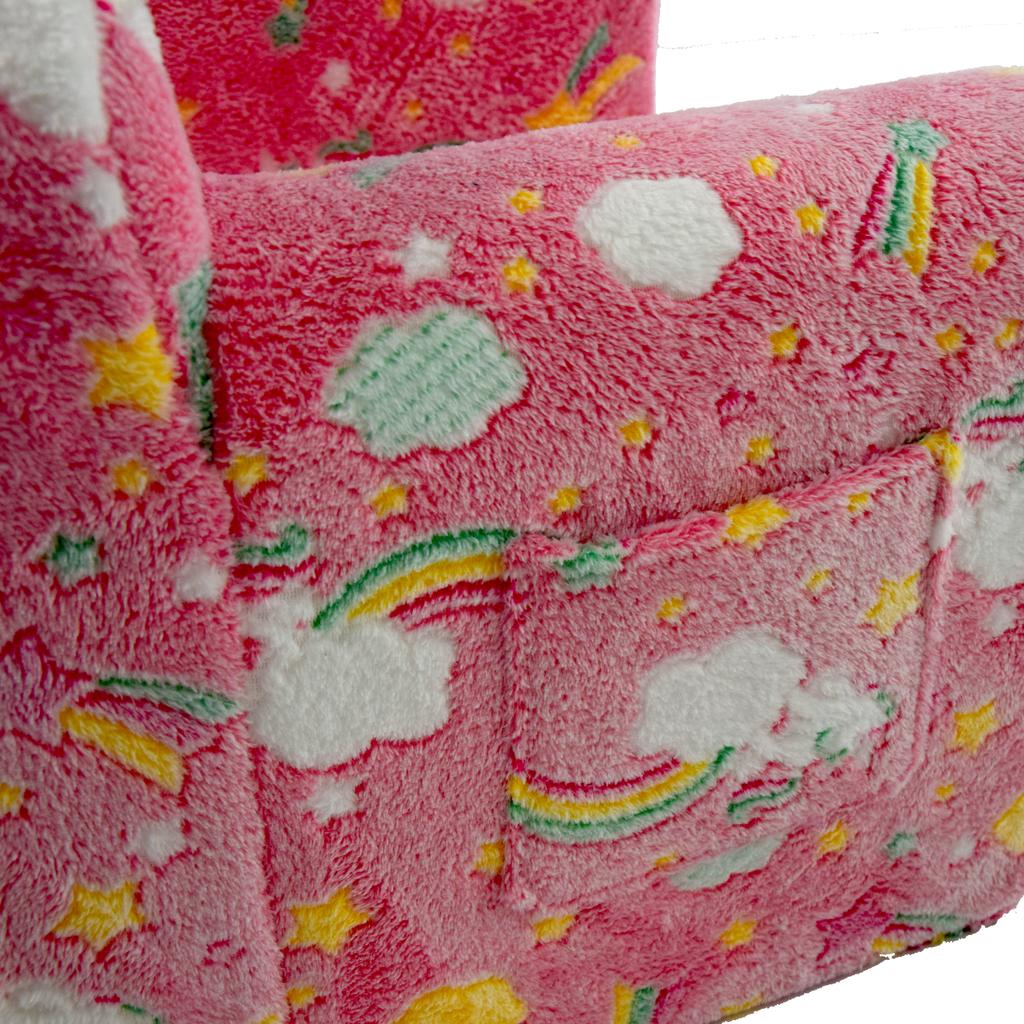Children's Sofa, Kids Couch with Carrying Handle and Side Pockets, Kids Foam Chair, Toddler Armchair, Lightweight Kids Sofa Chair, Pink Rainbow