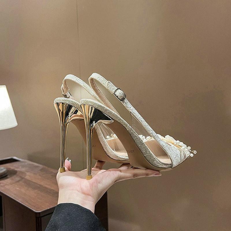 Fashion 2024 New White Wedding Shoes European And American Bride Shoes High-Heeled Women With Pointed Single-Shoe Women