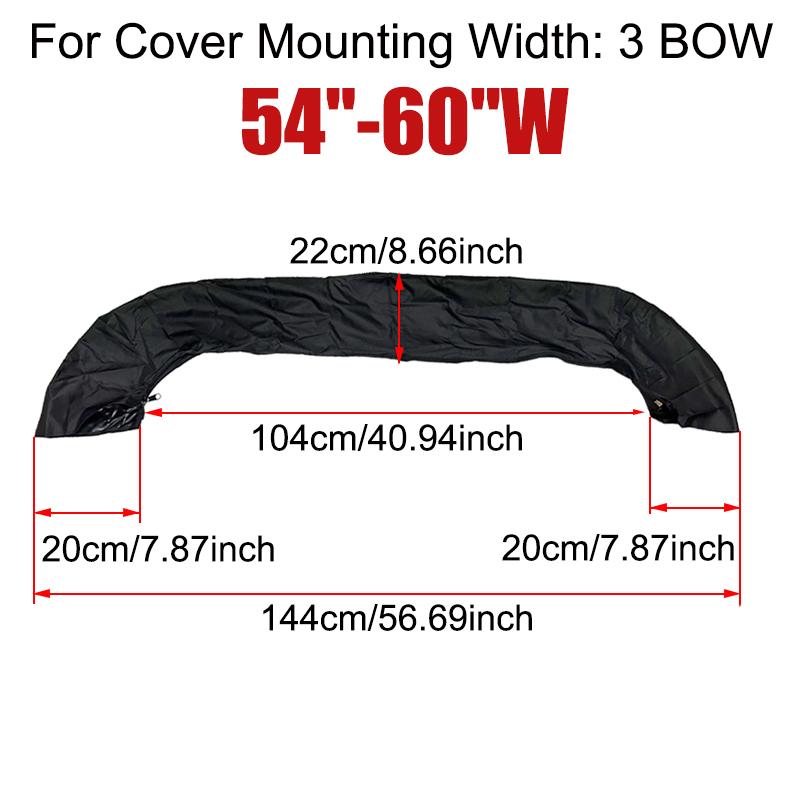 600D 3 BOW / 4BOW Bimini Top Boot Cover No Frame Boat Cover Waterproof Anti UV Boat Cover Dustproof Boat Accessories Black 3BOW 54-60W