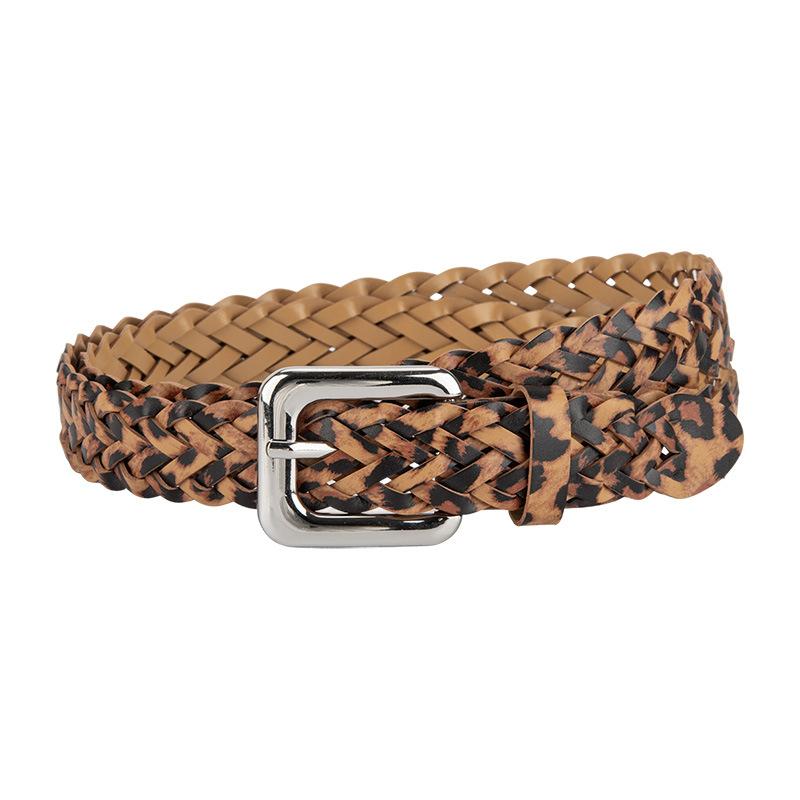 Personalized Leopard Skin Braided Belt for Girls with Pin Buckle Without Hole Punching and Jeans Belt Fashionable Belt for Women