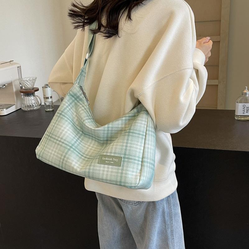 Trend Versatile Bag Women's 2025 Summer New Large-capacity Casual Plaid Small Square Bag Literary Messenger Bag
