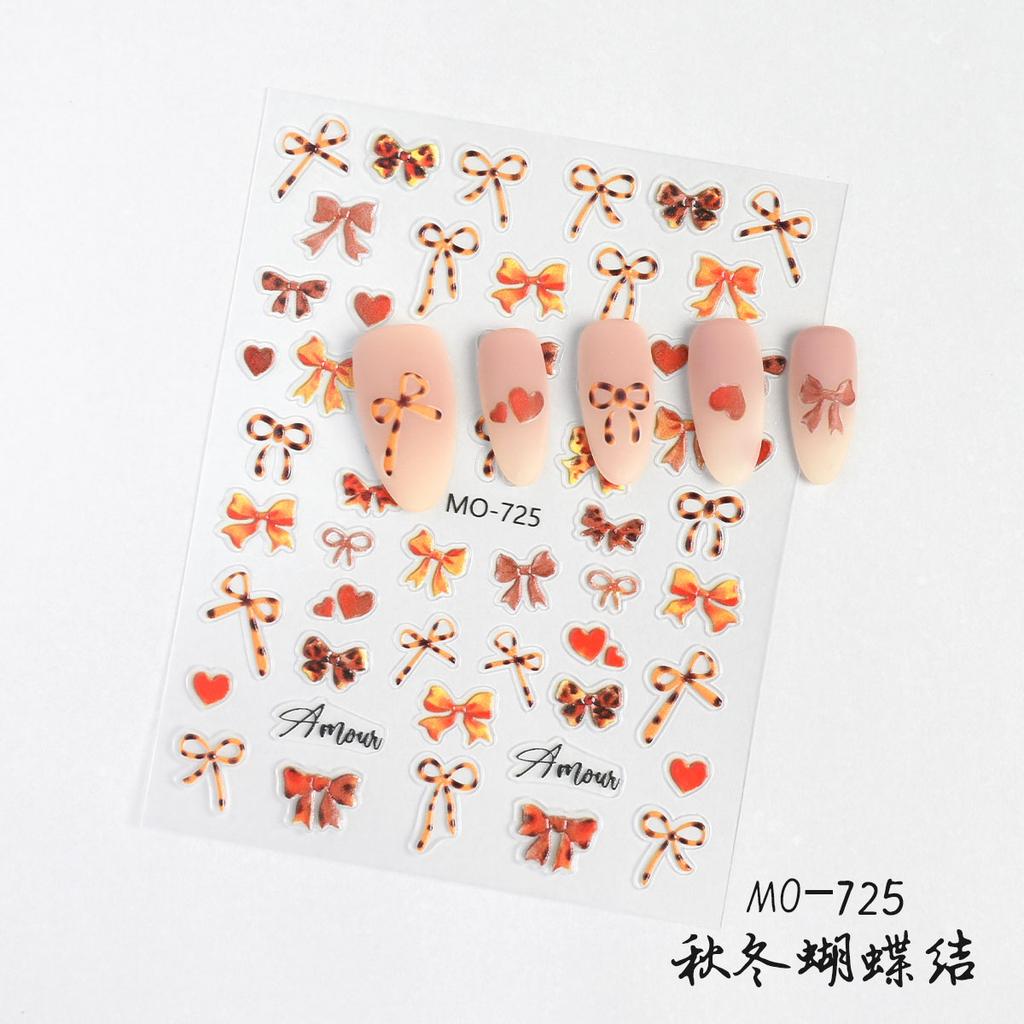 5D Nail Art Relief Nail Sticker Ribbon Bow Nail Decoration Manicure Tool For Nail Salon Self Adhesive DIY Decals For Fall Winter