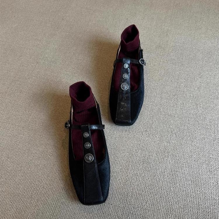 

Версия из овчины~ нишевая кожа леопардовый принт туфли Мэри Джейн на Т-образной застежке женские ретро квадратный носок конский волос плоская подошва неглубокий вырез одинарные туфли 40 чёрный