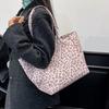 Leopard Print Canvas Tote Bag For Women Large Capacity Casual Shoulder Bag Daily Commuter Handbag For Shopping Work Travel Bag