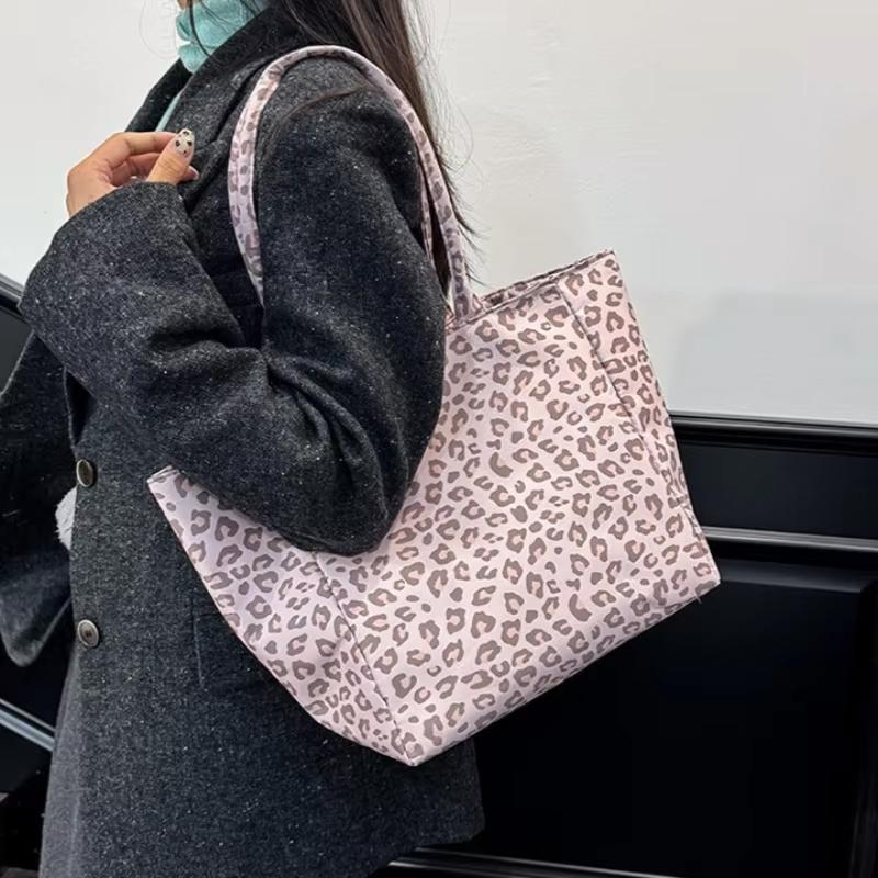 Leopard Print Canvas Tote Bag For Women Large Capacity Casual Shoulder Bag Daily Commuter Handbag For Shopping Work Travel Bag
