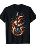 Schwarzes Herren-T-Shirt mit Design einer E-Gitarre und Flammen - Lockere Passform, Rou