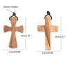 Hand-carved Tapered Wood Cross-shape Necklace Long Leather Rope Adjustable Olive Wood Pendant for Boys Girls Men Women