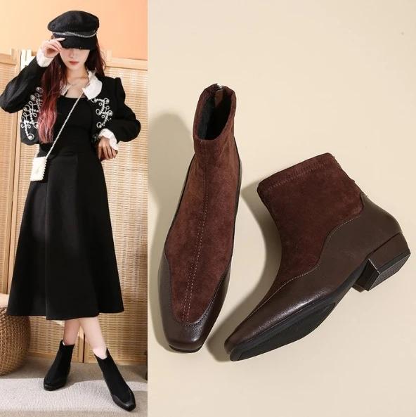 Fashion Fashion New Women Split Toe Chelsea Boots Fashion Slim Slip On Boots Women Chunky Heel Platform Ankle Boots Mujer Booties Botas