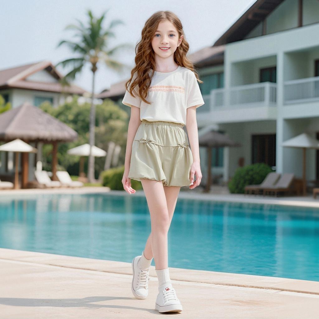 Girls' Casual Pants with Ear Fungus Edge Flower Bud Outer Shorts