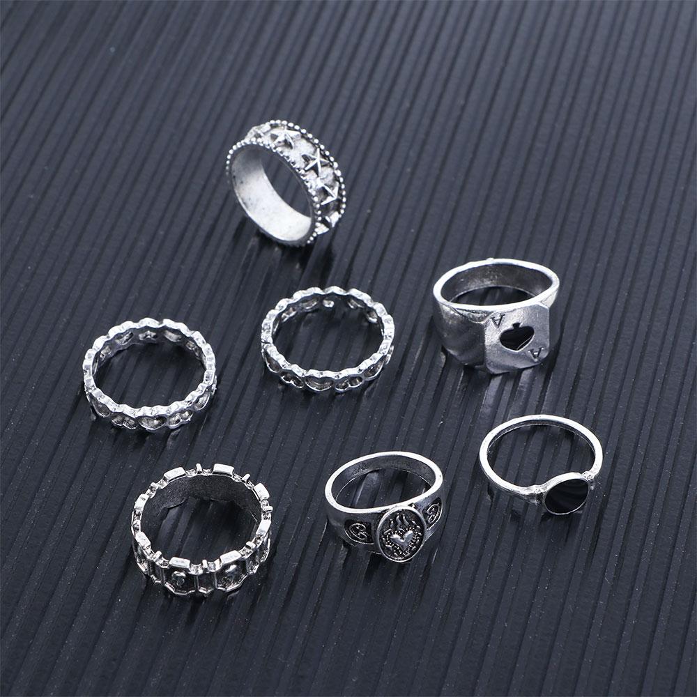 7 Pcs Simple Hip-hop Width Male Zinc Zinc Alloy Irregular Ring Punk Style Korean Style Ring Men Finger Ring