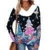 Women's Fashion Long Sleeve Christmas V-Neck Printed Party Furry Top