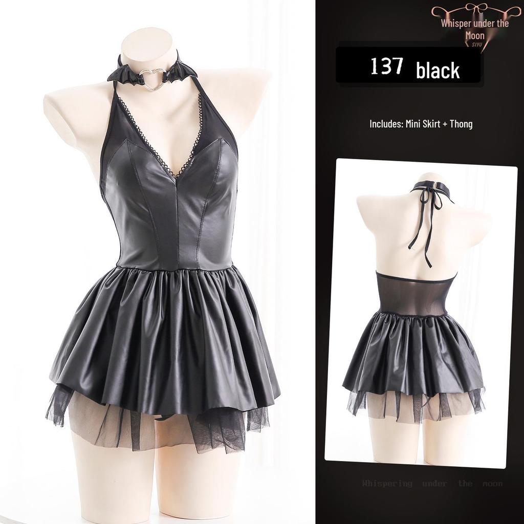 Ladies' Sensual PU Mini Dress & Little Devil Anime Uniform Set
