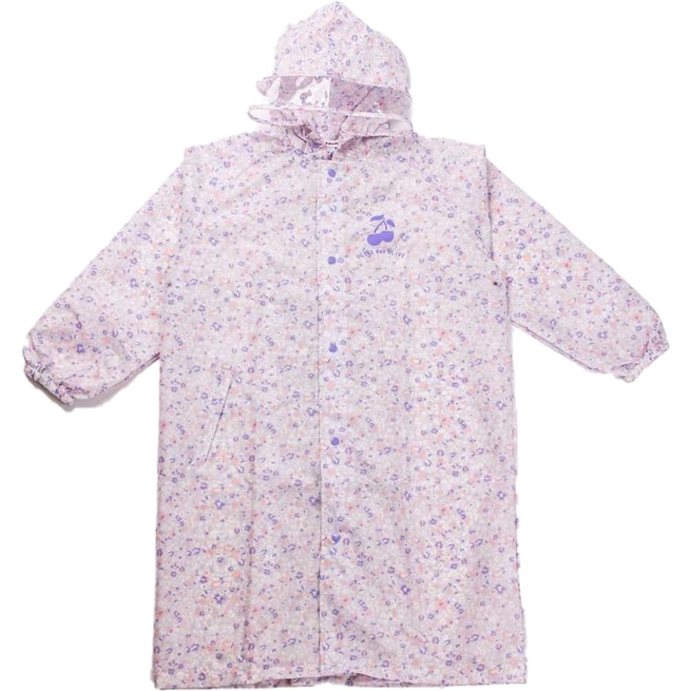 ogawa Size OLIVE Des Fits Over a School Adjustable Includes Storage Product 71013 Kids' Raincoat, 150cm, Girls, OLIVE, Purple/Floral Print, Backpack,