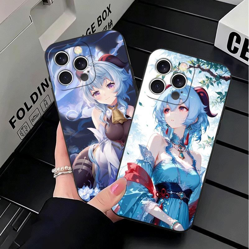 Genshin Impact Ganyu Soft Phone Case for iPhone 16 16E 17 Air 15 Pro Max 14 Plus 13 Mini 11 12 7 Black Cover Back Shell