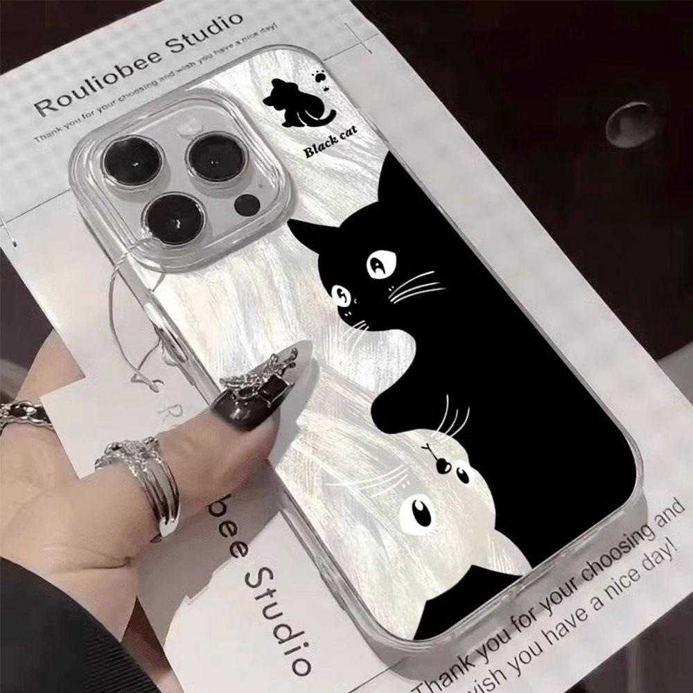 Artistic Embracing Black Cat Phone Case for Apple iphone 16 15 14 7 8 Plus 13 Pro Max 16e SE 2022 X XS Shell Silicone Back Cover