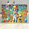 Cute scientist kid lab tapestry cartoon chemistry microscope beakers childrens room educational STEM playroom wall art learning