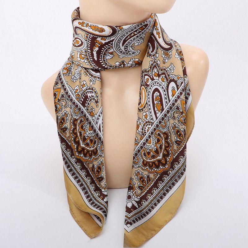 Ethnic Print Square Scarf for Women: Fashionable Versatile Silk-like & Mulberry Silk Material Small Scarf & Neck Accessory