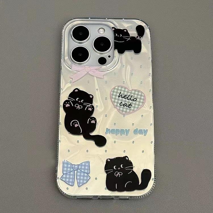 ins Feng Shui ripple small black cat is suitable for Apple 15 mobile phone case iPhone14Plus/1311promax explosion