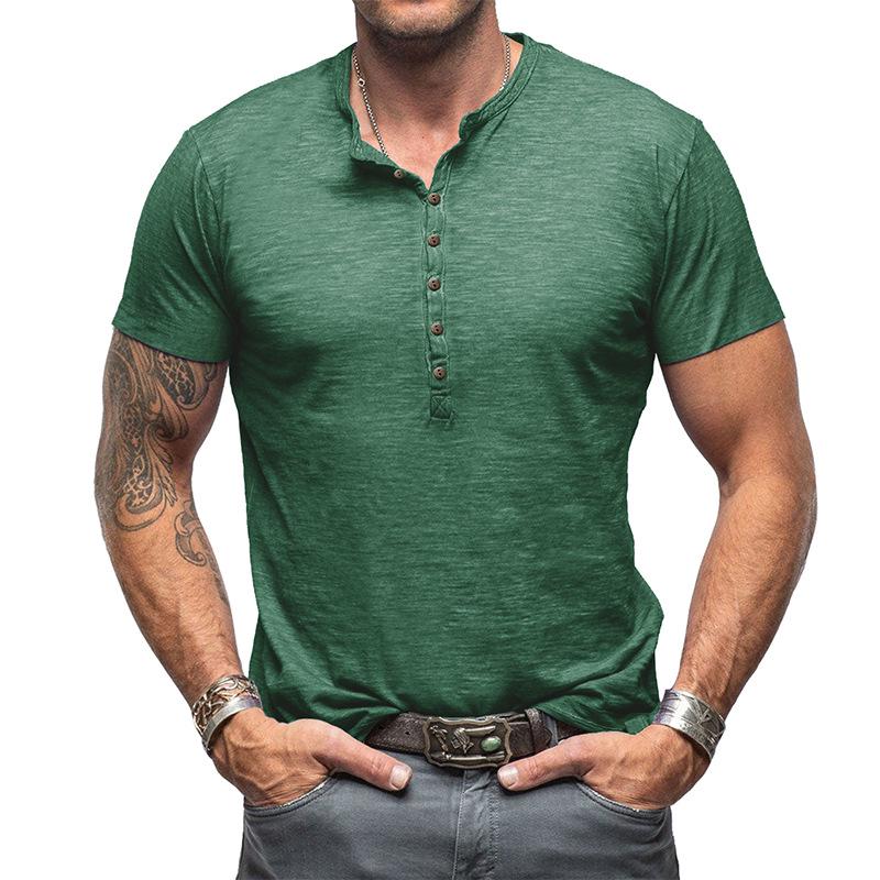 Men's Bamboo Cotton Henley T-Shirt - Short-Sleeve Outdoor European and American Style