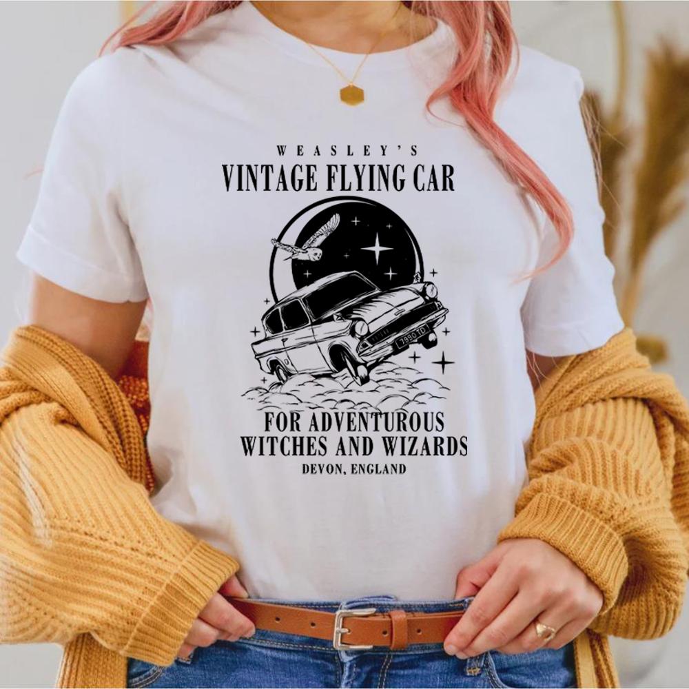 Vintage Fiying Car T Shirts Universal Shirt Unisex Harajuku Vintage Aesthetic ShortSleeve TShirts Oversized Streetwear Couples