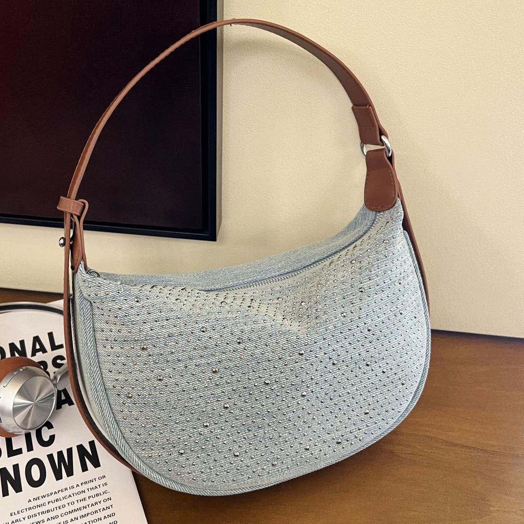 Exquisite denim rhombus hot diamond armpit bag women's 2025 new shoulder messenger bag fashionable dumpling bag