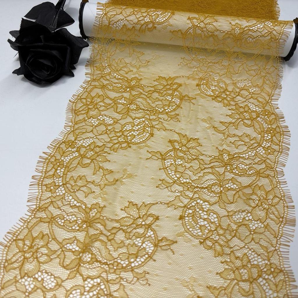 2.8m x 24cm French Chantilly Lace, Non-stretch Eyelash Mesh Lace Fabric for Sewing, Bra, Underwear, Lingerie, Dress, Garment, Crafting
