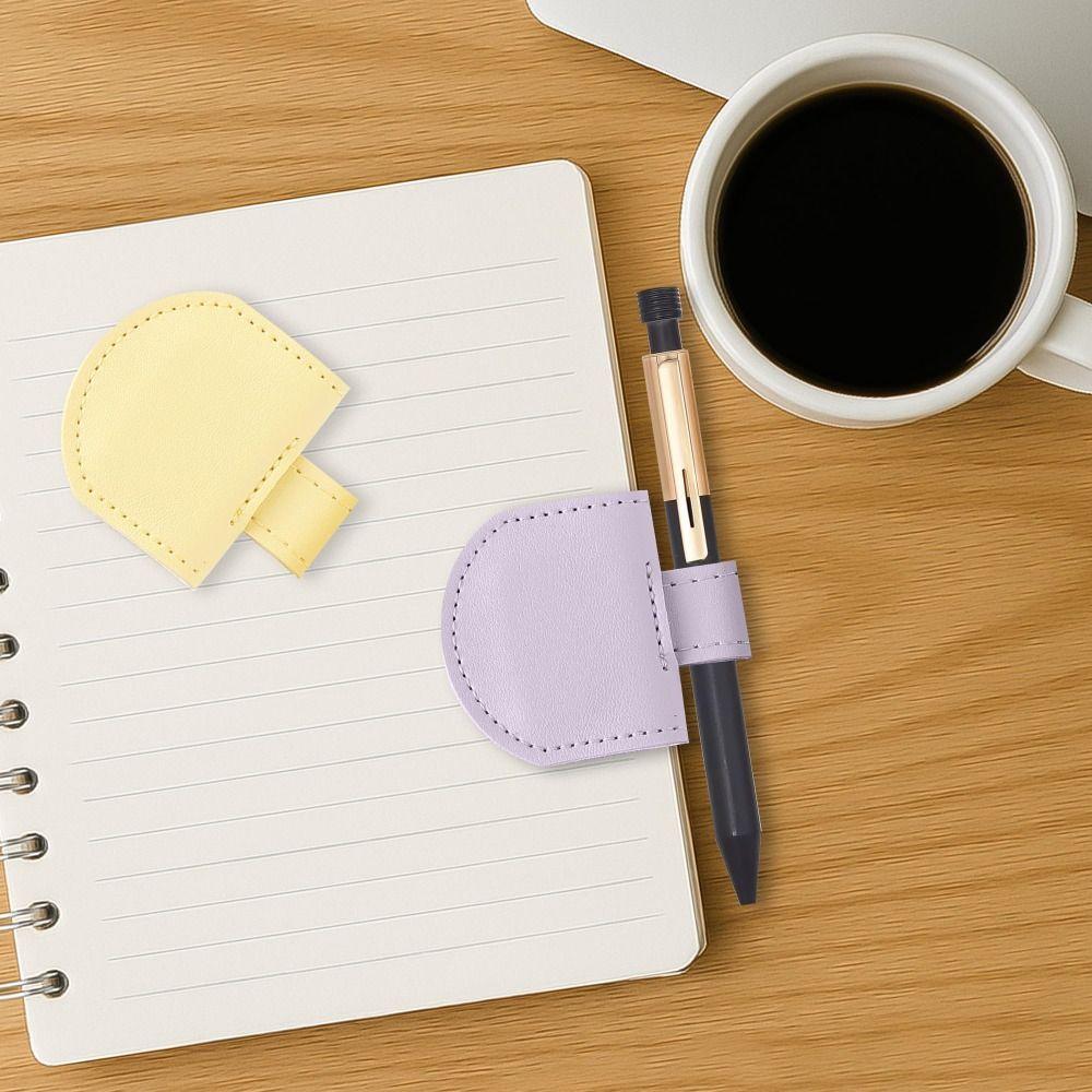 New Magnetic Pen Loop Holder PU Leather Anti-lost Pen Clip Solid Color Multi-functional Bookmark Stationery Supplies