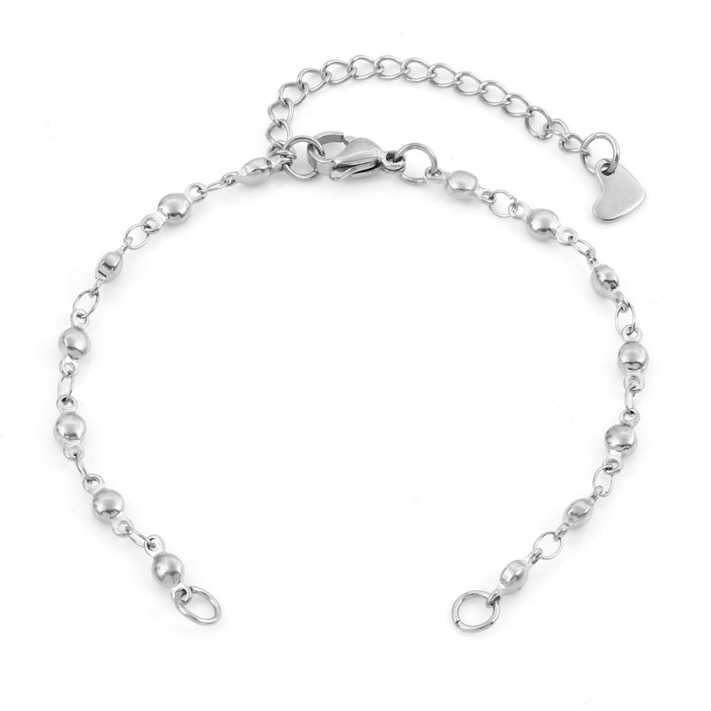 304 Stainless Steel Link Chain Connector Bracelets Anklet Round Heart DIY Making Jewelry Findings 16.5cm(6 4/8") Long, 2 PCs