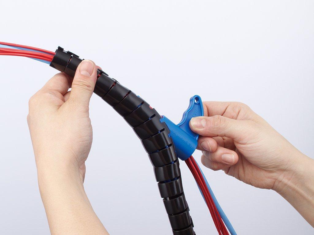 HellermannTyton Hela Wrap Wire Bundling and Protection Tubing (Includes 1 HAT Tool), Weather-Resistant, Black, 25m, HWPE8-W