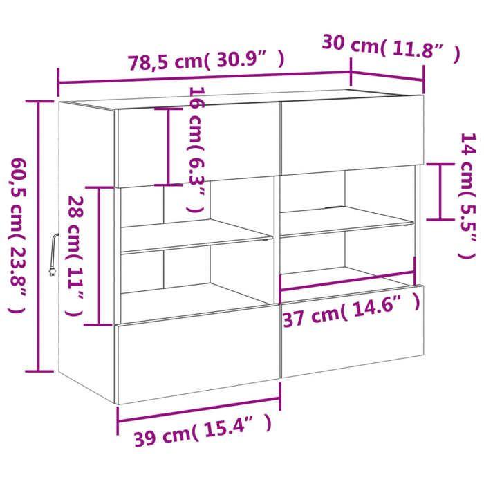 VidaXL Meuble TV avec Lumières LED, Armoire de Télévision Murale avec Étagères, Meuble Télé Suspendu Salon, Moderne, Chêne 837105