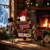 Festive Winter Tabletop Signs Christmas Table Decoration, Rustic Wooden Sign, Vintage Farmhouse Decorative Snowman Gnome Reindeer Ornaments