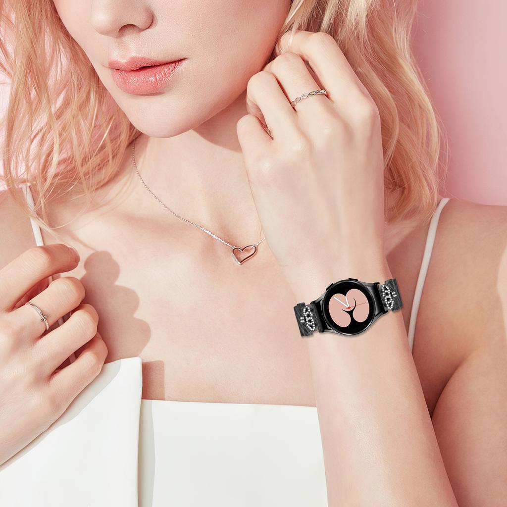 Watch Band For Samsung Galaxy Watch4/Watch 5/Watch 5 Pro ,Crown Clasp Electroplating Milanese Strap with Quick Release Connector