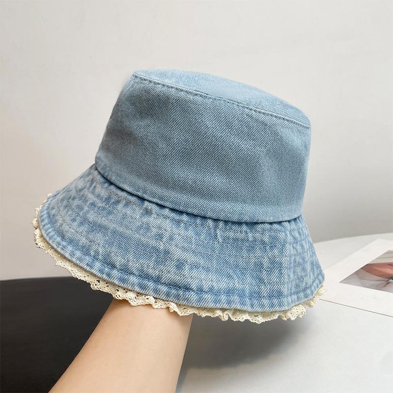 Japanese Tie-Dye Contrasting Color Washed Denim Fisherman Hat Children'S Spring And Summer Retro Basin Hat Outdoor Sunscreen Visor